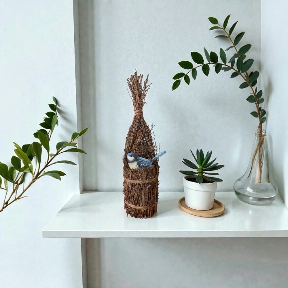 Woven Twig Bird Nest Tall Wall Hanging Standing Basket Rustic Cottagecore Decor